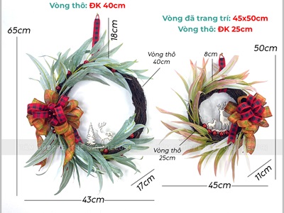 Vòng nguyệt quế Noel rừng lá xoáy 2 size VNGQ-X-38